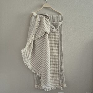 Elegant Cream and Gray Striped  Reversible Throw Blanket,100% Cotton